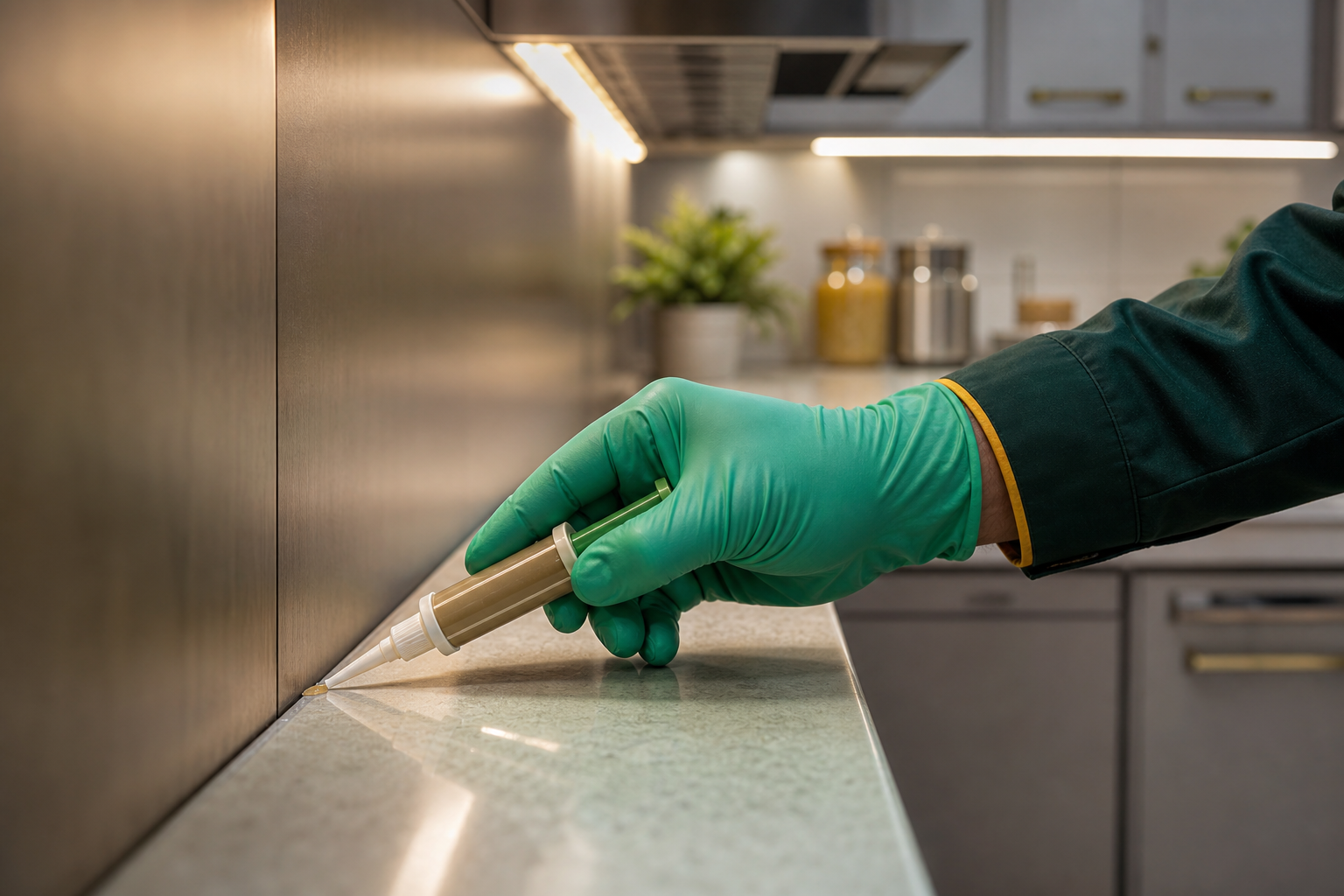 Cockroach gel treatment in a clean kitchen
