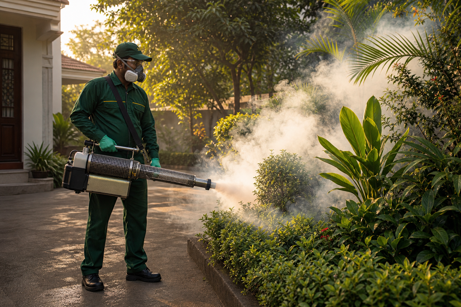 Mosquito fogging treatment outdoors